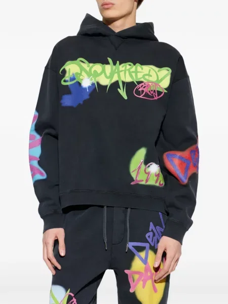 Hanorac cu glugă Dsquared2 cu imagine negru