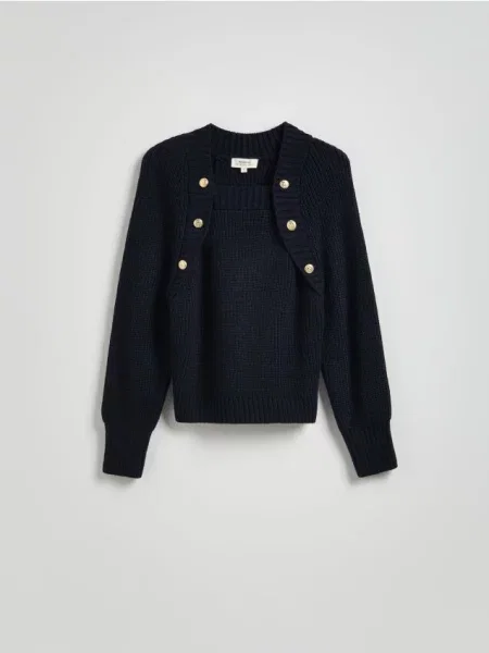 Reserved Sweter z raglanowymi rękawami granatowy