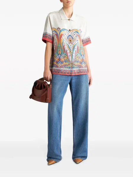 Cămașă Etro din satin cu imagine cu model paisley alb