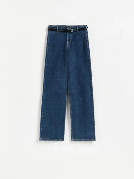 Reserved Blugi wide leg cu curea bleumarin