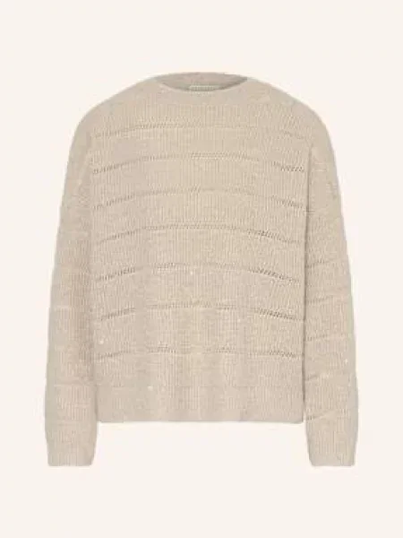 Brunello Cucinelli Sweter Z Dodatkiem Kaszmiru I Błyszczącą Przędzą beige beżowy