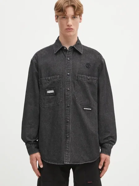 AAPE cămașă din denim Now Long cu guler clasic relaxed negru