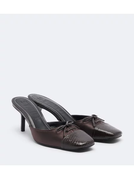 Papuci tip mules Staud din satin maro