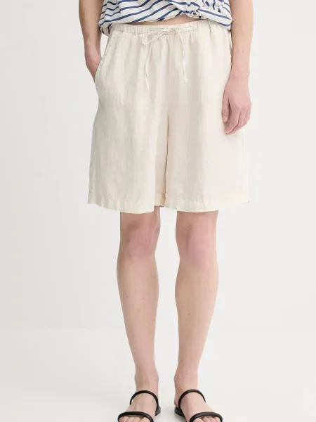 Marc O'Polo pantaloni scurți din in neted high waist bej