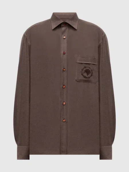 Сорочка з вишивкою емблеми Stefano Ricci коричнева