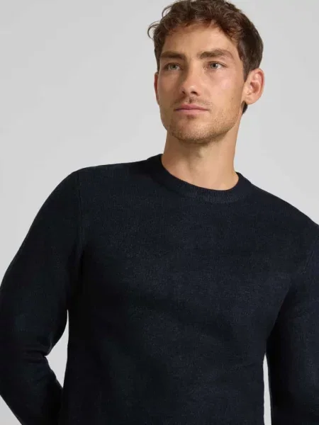 Sweter z dzianiny o kroju regular fit z okrągłym dekoltem model ‘Heine’ Casual Friday granatowy