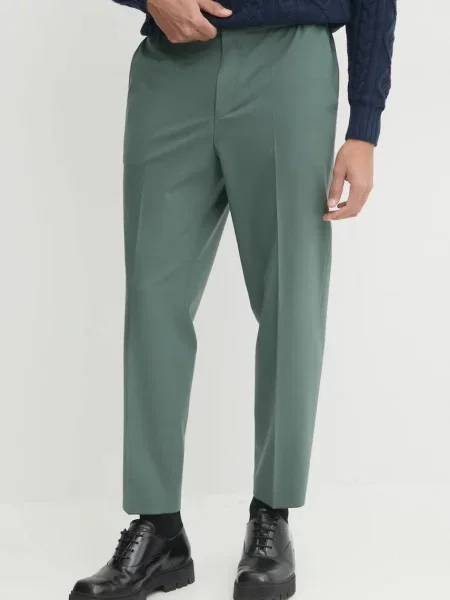 Volnene hlače HUGO zelena
