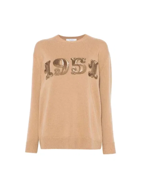Sweter Max Mara z cekinami z kaszmiru brązowy