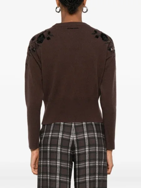 Cardigan Ermanno Firenze de lână cu model floral maro