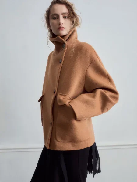Пальто MANGO світло-коричневий вовна/поліестер коричневе