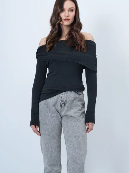 Trend Alaçatı Stili Tricou metalic gri