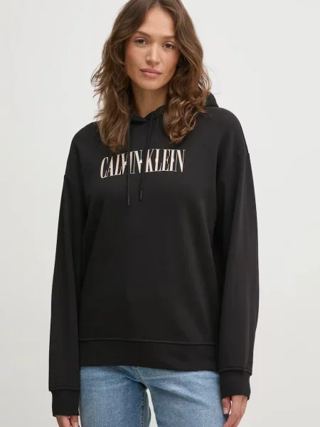 Calvin Klein Jeans bluza z kapturem z nadrukiem czarny