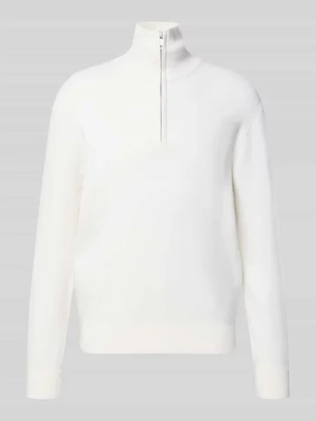 Sweter z dzianiny z mieszanki wełny z zamkiem błyskawicznym Manuel Ritz biały