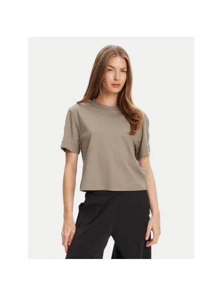 Guess T-shirt Zelena Regular Fit smeđa