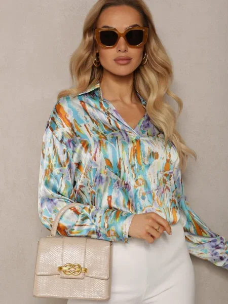 Cămașă Albastru-Bej Clasică cu cu Manșete Extinse Keirania bej