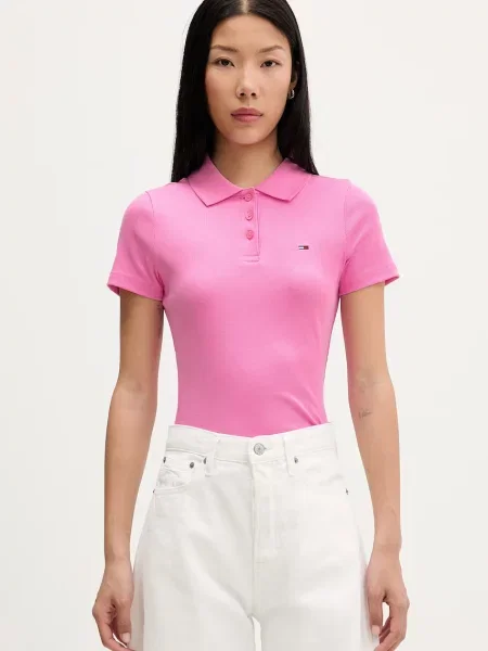 Tommy Jeans πόλο γυναικείο με ελαστάν ροζ