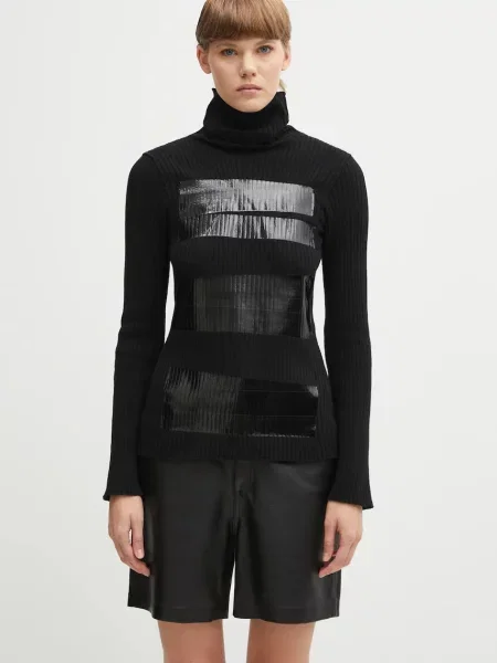 Maison Margiela pulover din amestec de lână light cu guler negru