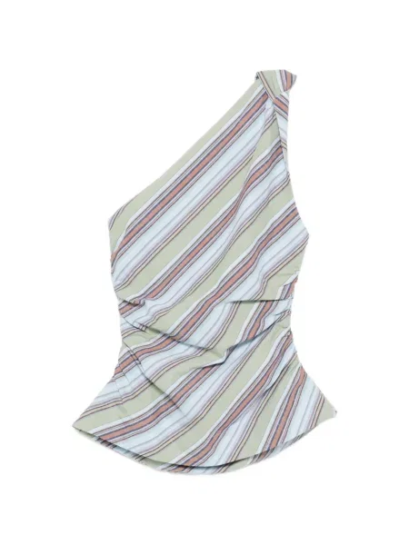 Bluză Faithfull The Brand cu dungi cu un umăr gol verde