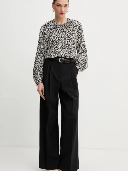 Штани з домішкою вовни Weekend Max Mara ASTA широкі висока посадка чорний