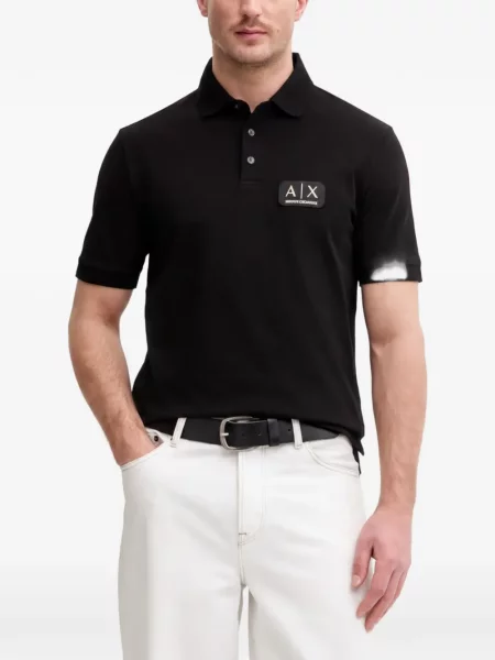 Tricou polo Armani Exchange cu autograf negru