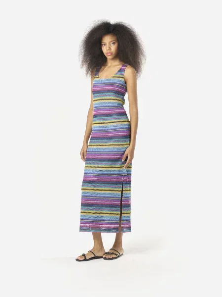 KOROSHI Rochie tricotat / azuriu / galben / roz albastru