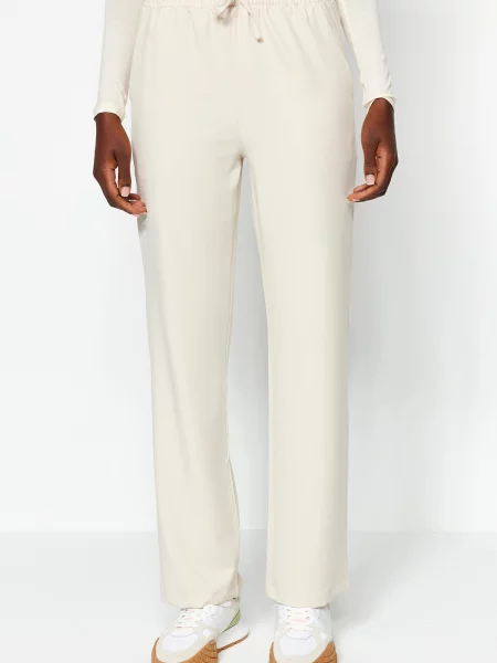 Talie elastică pantaloni Trendyol cu strasuri alb
