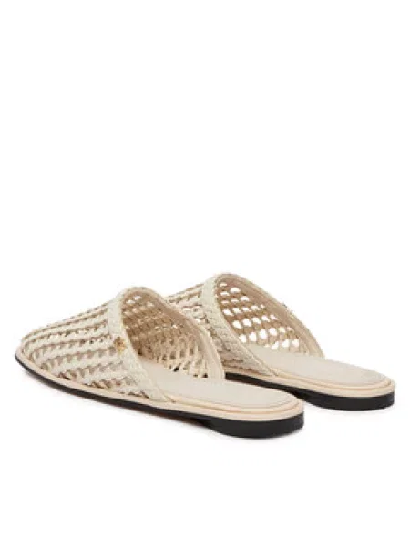Šlepetės Tommy Hilfiger Hilfiger Leather Mix Flat Mule Kreminė