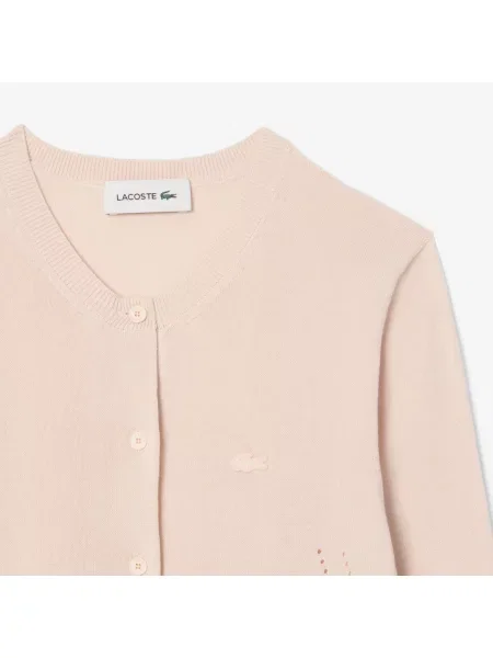 Lacoste Kardigan Z Prążkowanej Dzianiny 3D różowy