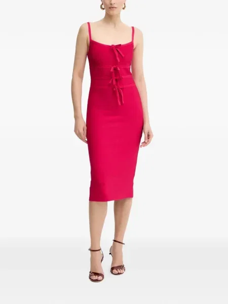 Sukienka midi Hervé Léger z kokardką do kolan garniturowa różowa