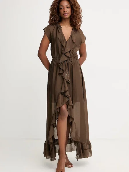 Guess sukienka z lyocellem MAELYS brązowa