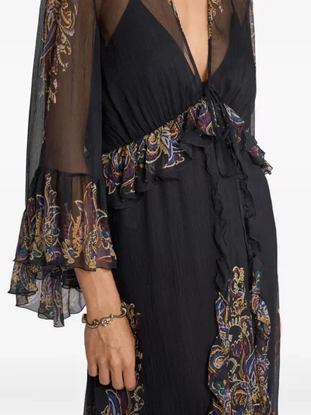 Rochie maxi Etro de mătase cu imagine cu model paisley negru