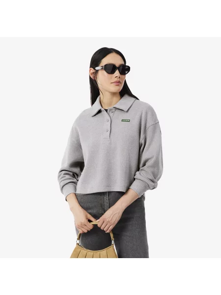Lacoste Bluza Oversize Prążkowany Kołnierz Polo szara