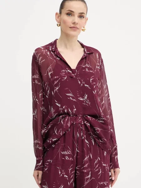 Armani Exchange bluză cu imprimeu bordo