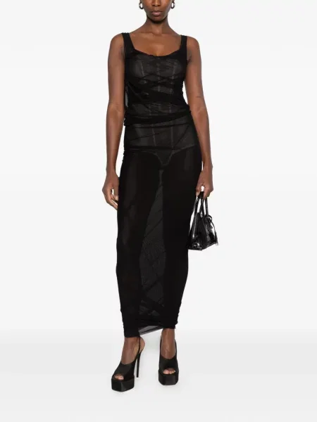 Rochie maxi The Attico cu volane plasă negru