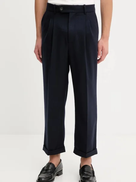Drôle de Monsieur pantaloni cu lână Le Pantalon Plis Cropped marin albastru