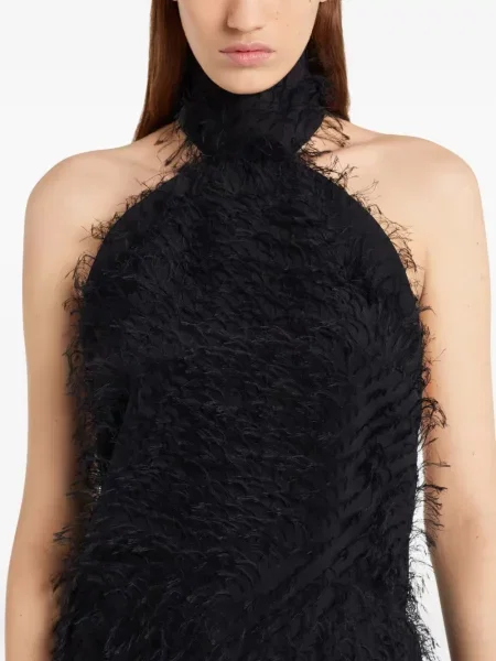 Rochie Courreges cu franjuri cu gât halter de costum negru