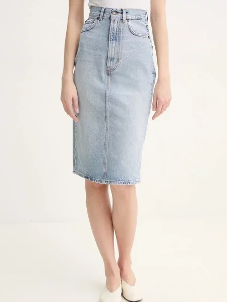 Fiorucci spódnica jeansowa Faded Heart Pocket Denim Midi Skirt midi ołówkowa niebieski