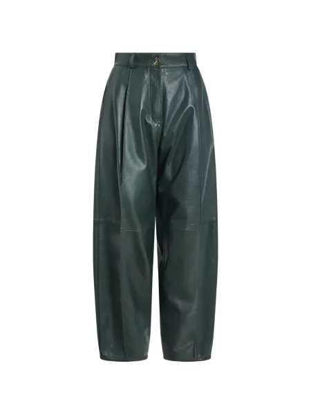 Pantaloni Yves Salomon din piele verde