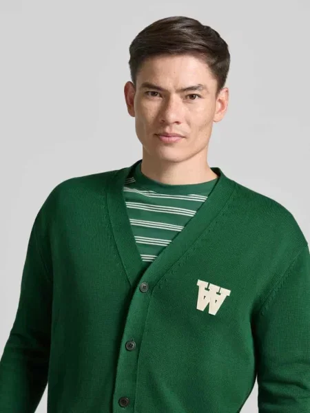 Kardigan rozpinany z dekoltem w serek model Tay' Wood Wood zielony