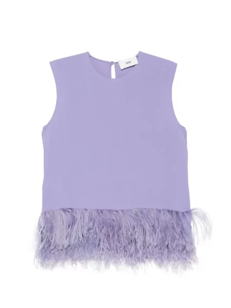 Top Solotre fără mâneci cu pene violet