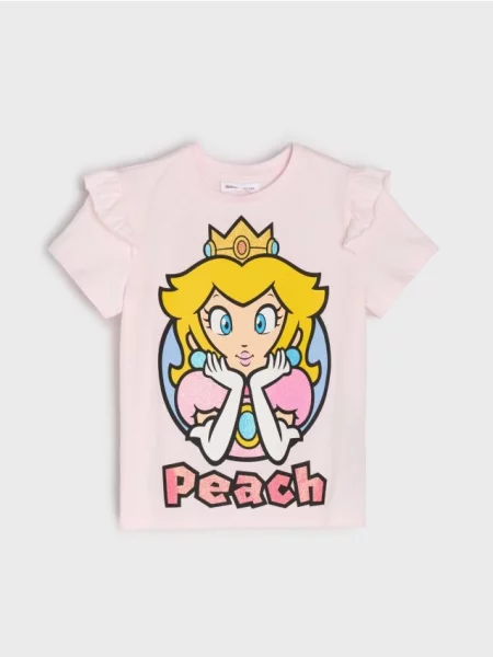 Sinsay tričko s volánky Super Mario pastelová růžová