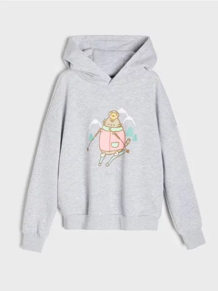 Sinsay Oversize mikina s kapucí potiskem a příměsí viskózy Pusheen the Cat šedá