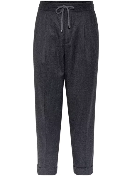 Pantaloni Brunello Cucinelli de lână conici cu cordon gri