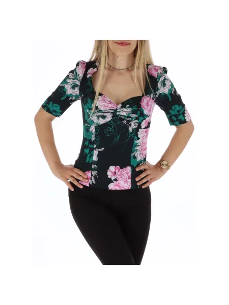 Top Guess w kwiatki koronkowy czarny