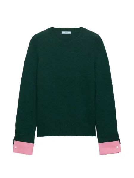 Pulover Prada de lână cu decolteu rotund verde