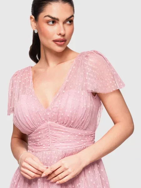 Rochie midi Edoti cu decolteu în V roz