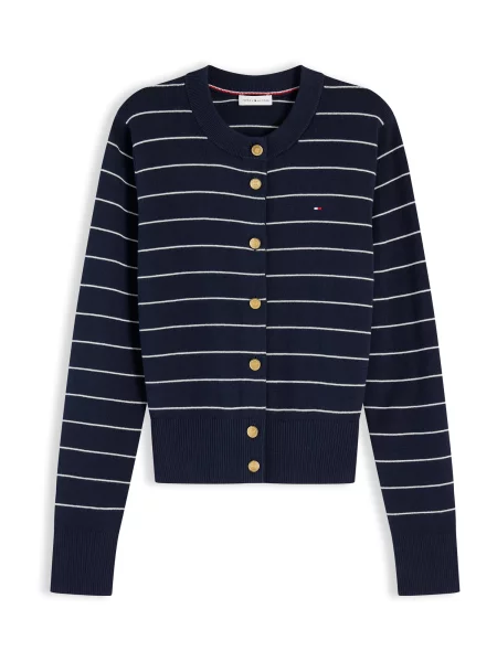 TOMMY HILFIGER Geacă tricotată Logo Gold-tone Button bleumarin alb