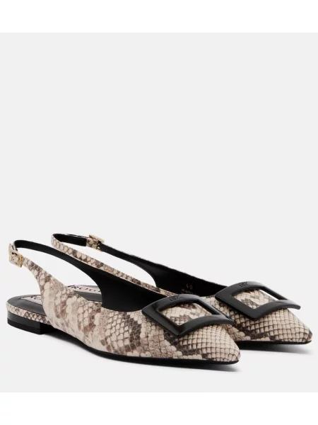 Balerini Roger Vivier din piele slingback cu model piele de șarpe negru
