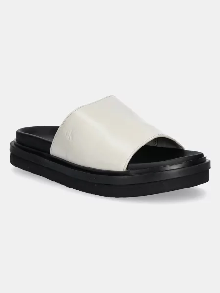 Calvin Klein Jeans papuci FLAT MOLDED SANDAL SLIDE alb
