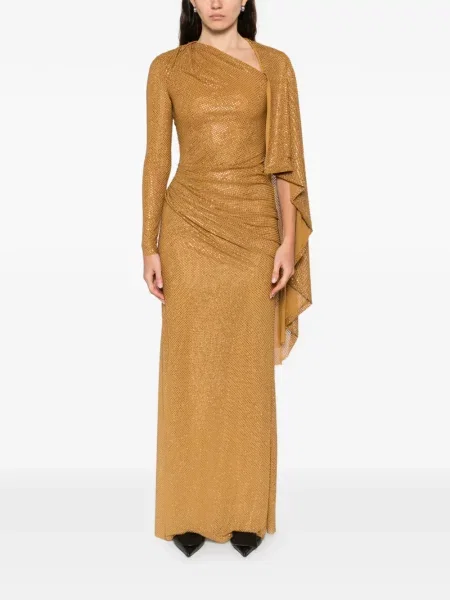 Rochie maxi Self-portrait drapată de costum auriu